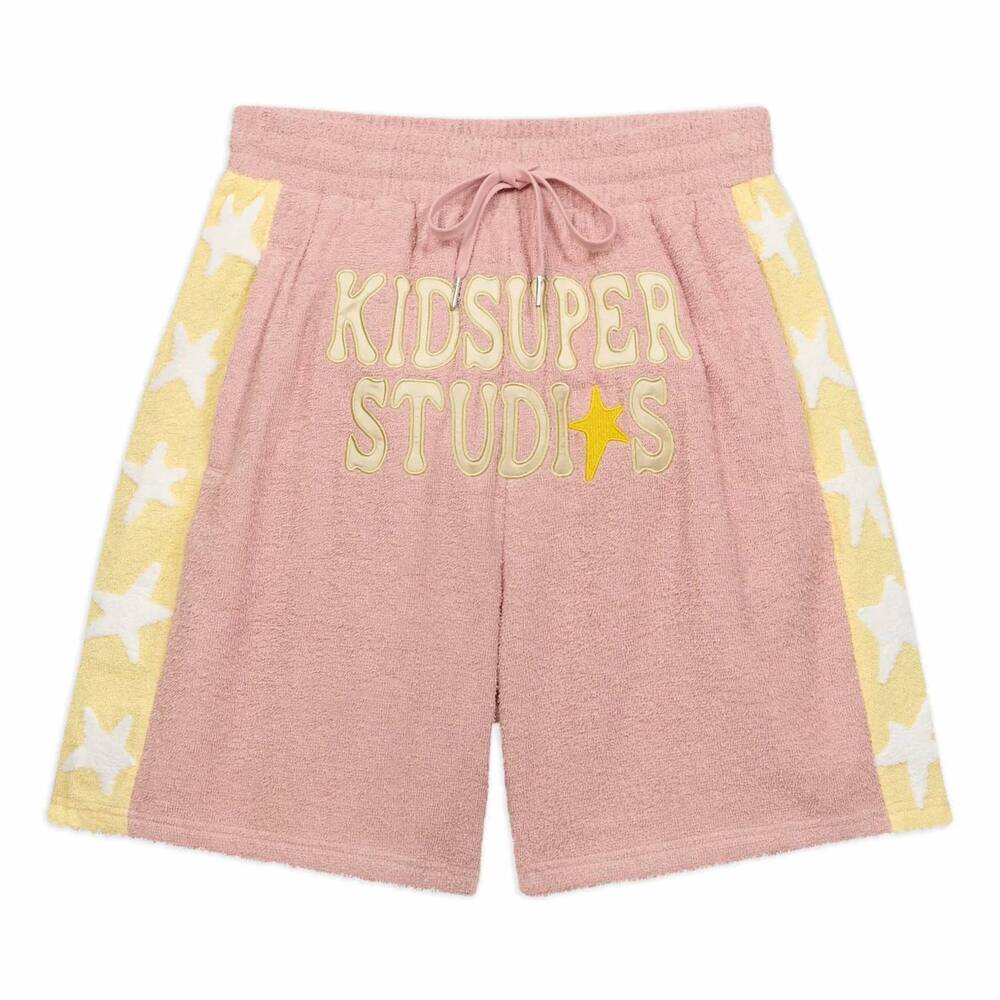 NEW KIDSUPER men's terrycloth stars shorts in pastel pink